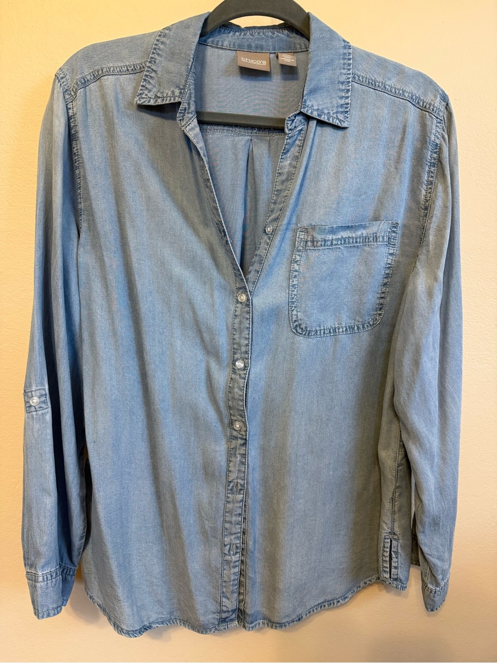 Chico's Chambray Button-Front Shirt - Light Blue